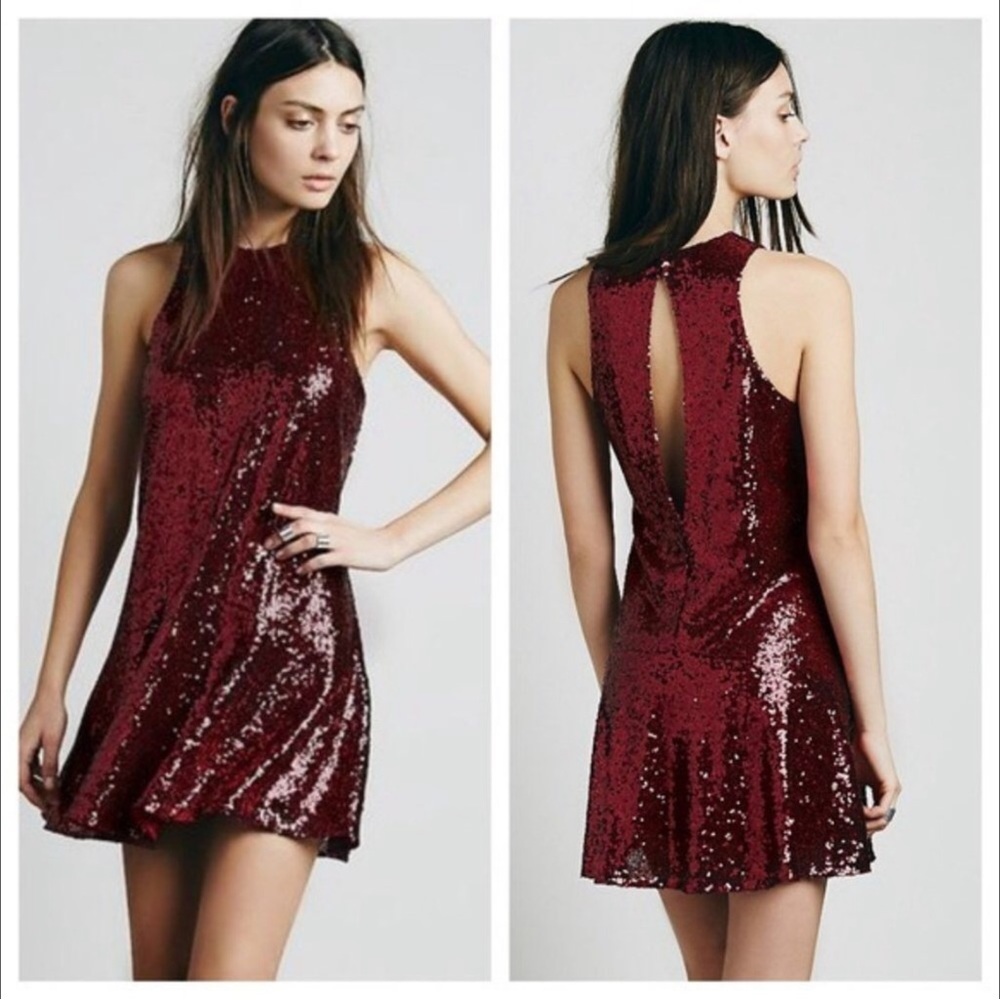 Free People Liquid Shine red sequin mini dress size XS